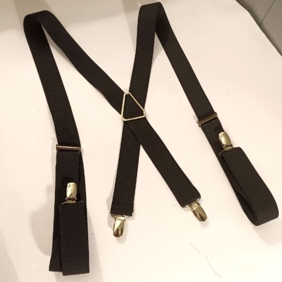 Other - Black Elastic Adjustable X Suspenders With Gold Hardware